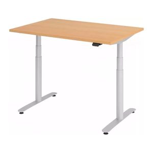 HAMMERBACHER VXDLR12 elektrisch höhenverstellbarer Schreibtisch buche rechteckig, T-Fuß-Gestell silber 120,0 x 80,0 cm