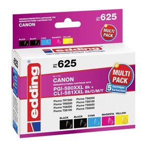 edding EDD-625 2x schwarz, cyan, magenta, gelb Druckerpatronen kompatibel zu Canon PGI-580XXL BK, CLI-581XXL BK/C/M/Y, 5er-Set