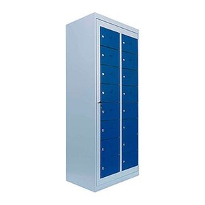 LÜLLMANN Schließfachschrank enzianblau, lichtgrau 526281, 16 Schließfächer 74,0 x 50,0 x 180,0 cm