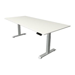 Kerkmann Move 4 elektrisch höhenverstellbarer Schreibtisch weiß rechteckig, T-Fuß-Gestell silber 250,0 x 100,0 cm