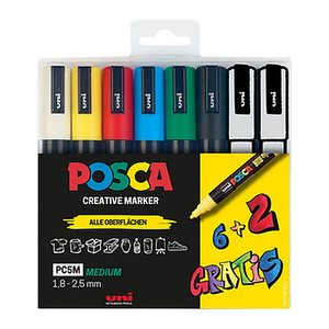 uni-ball POSCA PC-5M Acrylstift farbsortiert 1,8 - 2,5 mm, 8 St.