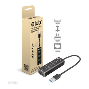 Club3D Adapter USB 3.2 Typ A > 3x USB 3.2 Typ A/LAN retail