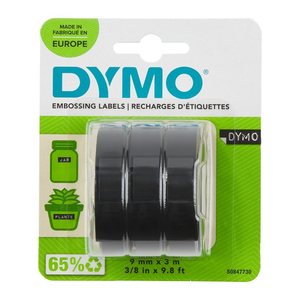 DYMO Prägebänder 3D S0847730, 9 mm, weiß auf schwarz, 3 St.