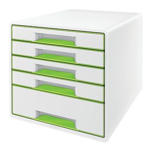 LEITZ Schubladenbox WOW Cube perlweiß/grün 52142054, DIN A4 mit 5 Schubladen, 1 St.