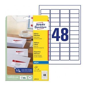 AVERY Zweckform Adressetiketten J4791-25 weiß 45,7 x 21,2 mm, 25 Blatt