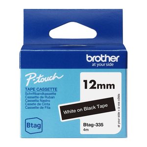 brother Schriftband Btag BTAG335, 12 mm, weiß auf schwarz, 1 St.
