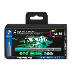 STAEDTLER MultiInk Pigment Arts brush pen 6er-Set grün&türki retail