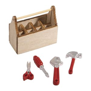 Rayher Dekoartikel Wichtel Mini Werkzeugkiste natur, rot, silber