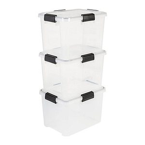 IRIS Ohyama Water Proof Aufbewahrungsboxen 3x 20,0 l transparent, schwarz 29,0 x 39,0 x 26,0 cm, 3 St.