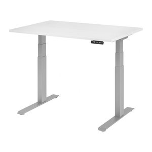 HAMMERBACHER XDKB12 elektrisch höhenverstellbarer Schreibtisch weiß rechteckig, C-Fuß-Gestell silber 120,0 x 80,0 cm