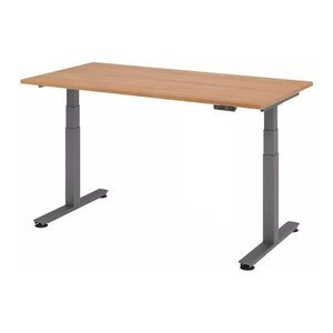 HAMMERBACHER XDSM16 elektrisch höhenverstellbarer Schreibtisch nussbaum rechteckig, T-Fuß-Gestell grau 160,0 x 80,0 cm