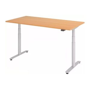 HAMMERBACHER VXDLR16 elektrisch höhenverstellbarer Schreibtisch buche rechteckig, T-Fuß-Gestell silber 160,0 x 80,0 cm