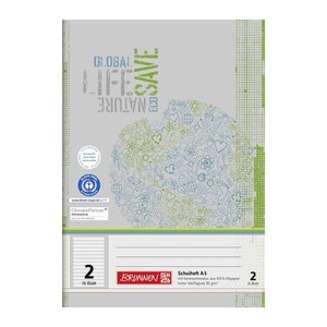 BRUNNEN Schulheft Recycling Lineatur 2 liniert DIN A5 ohne Rand, 16 Blatt, 1 St.