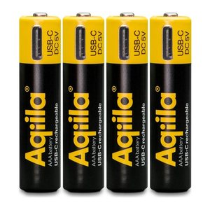 Aqiila® USB-Akkus mit Ladekabel USB-C Li-Ion Mignon AA 600 mAh, 4 St.