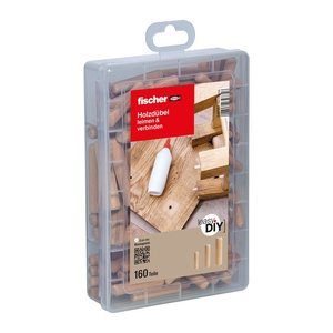 fischer easyDIY Box 548597 Holzdübel-Sortiment, 160-teilig