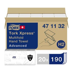 TORK Papierhandtücher 471132 Xpress® H2 Advanced Interfold-Falzung 2-lagig weiß, 3.800 Tücher
