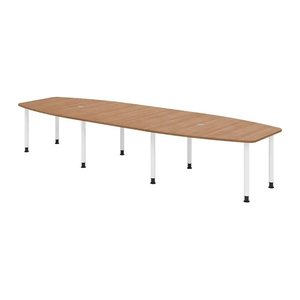 HAMMERBACHER Konferenztisch KT40C nussbaum Tonnenform, Rundrohr weiß, 400,0 x 85,0/130,0 x 72,0 - 74,0 cm