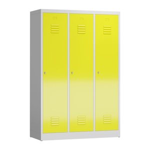 ClassiX Spind lichtgrau, zinkgelb X-515136, 3 Schließfächer 118,5 x 50,0 x 180,0 cm