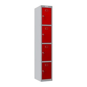 phoenix Spind Locker grau, rot PL1430GRK, 4 Schließfächer 30,0 x 50,0 x 183,0 cm