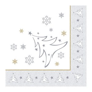PAPSTAR Servietten X-Mas Elegance Weihnachtsbaum, silber 50 St.