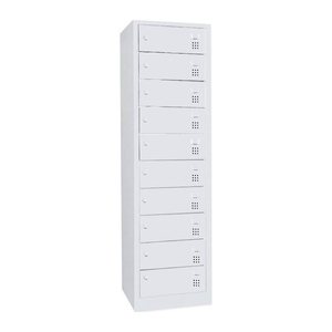 LÜLLMANN Schließfachschrank mit Ladefunktion lichtgrau 526440, 10 Schließfächer 50,0 x 50,0 x 180,0 cm