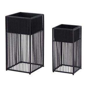WOHNLING Pflanzenständer Metall schwarz quadratisch 25,0 / 20,0 x 25,0 / 20,0 x 50,0 / 40,0 cm, 2 St.