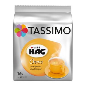 TASSIMO Café HAG Crema entkoffeiniert Kaffeediscs, Arabica- und Robustabohnen kräftig, 16 St.