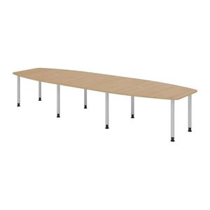 HAMMERBACHER Konferenztisch KT40C eiche Tonnenform, Rundrohr silber, 400,0 x 85,0 - 130,0 x 72,0 - 74,0 cm