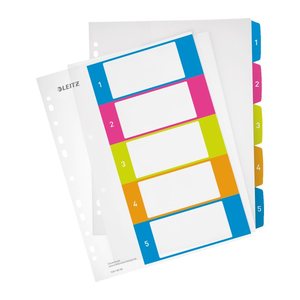 LEITZ Ordnerregister WOW DIN A4 Vollformat, Überbreite 1-5 farbig 5-teilig, 1 Satz