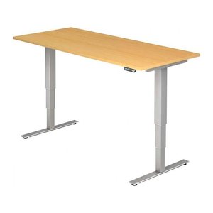 HAMMERBACHER XDSM19 elektrisch höhenverstellbarer Schreibtisch buche rechteckig, T-Fuß-Gestell silber 180,0 x 80,0 cm