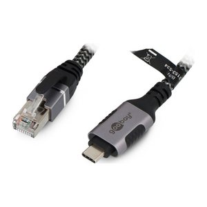 goobay USB C 3.1/RJ45 CAT 6 Kabel 1,5 m grau, schwarz, 1 St.