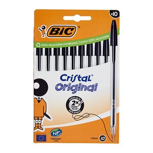 BIC Kugelschreiber Cristal Original transparent, Schreibfarbe: schwarz, 10 St.