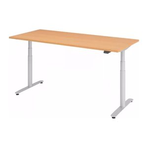 HAMMERBACHER VXDLR19 elektrisch höhenverstellbarer Schreibtisch buche rechteckig, T-Fuß-Gestell silber 180,0 x 80,0 cm