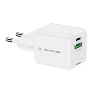 CONCEPTRONIC Ladegerät 2Port GaN USB-C/-A 20WPD3.0/PPS ws