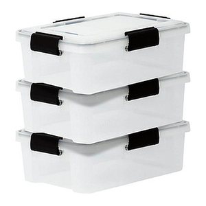 IRIS Ohyama Water Proof Aufbewahrungsboxen 3x 10,0 l transparent, schwarz 29,0 x 39,0 x 14,6 cm, 3 St.