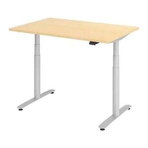 HAMMERBACHER VXDLR12 elektrisch höhenverstellbarer Schreibtisch ahorn rechteckig, T-Fuß-Gestell silber 120,0 x 80,0 cm