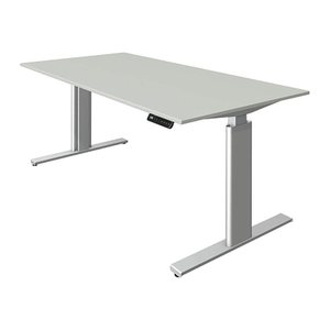 Kerkmann Move 3 tube elektrisch höhenverstellbarer Schreibtisch lichtgrau rechteckig, T-Fuß-Gestell silber 160,0 x 80,0 cm