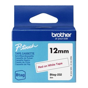 brother Schriftband Btag BTAG232, 12 mm, rot auf weiß, 1 St.