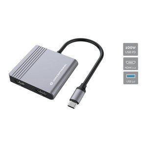 CONCEPTRONIC 4-1 Dock USB-C->2xHDMI/USB-A/100WPD 25cm gr