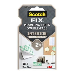 Scotch FIX™ INTERIOR doppelseitige Klebepads für max. 2,0 kg, 25,0 x 25,0 mm, 16 St.