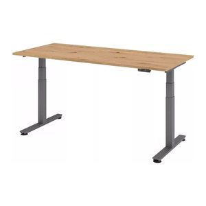 HAMMERBACHER XDSM19 elektrisch höhenverstellbarer Schreibtisch asteiche rechteckig, T-Fuß-Gestell grau 180,0 x 80,0 cm