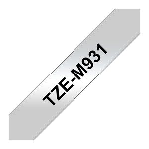 brother Schriftband TZe-M931 TZEM931, 12 mm, schwarz auf silber, 1 St.