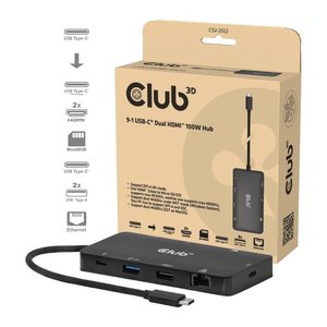 Club3D USB-C 9in1-HUB >2xHDMI/2xUSB/USB-C/LAN 4K60Hz PD100W retail