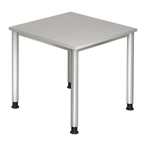 HAMMERBACHER HS08 höhenverstellbarer Schreibtisch lichtgrau quadratisch, 4-Fuß-Gestell silber 80,0 x 80,0 cm
