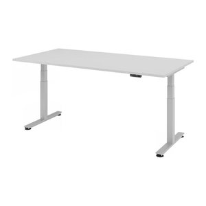 HAMMERBACHER XDSM2E elektrisch höhenverstellbarer Schreibtisch lichtgrau rechteckig, T-Fuß-Gestell silber 200,0 x 100,0 cm