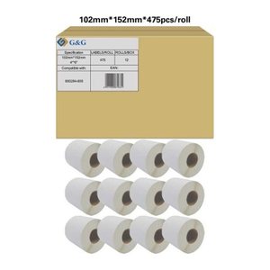 G&G Etikettenrollen für Etikettendrucker ersetzt Zebra 800284-605 weiß, 102,0 x 152,0 mm, 12 x 475 Etiketten