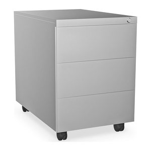 Design-Rollcontainer aus Stahl mit Schubladen – Weißaluminium (3 Fächer, 3 Schübe)