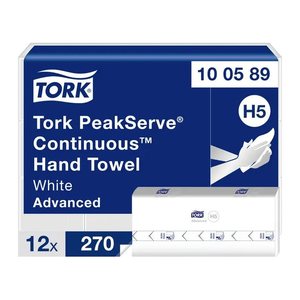 TORK Papierhandtücher 100589 PeakServe® H5 Endlos™ Advanced Interfold-Falzung 1-lagig weiß, 3.240 Tücher
