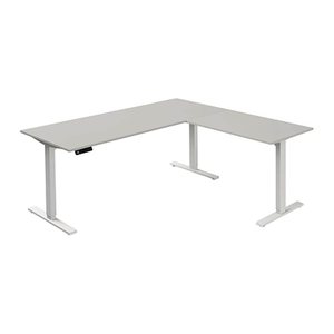 Kerkmann Move 3 elektrisch höhenverstellbarer Schreibtisch lichtgrau L-Form, T-Fuß-Gestell weiß 180,0 x 80,0 cm