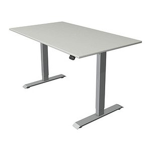 Kerkmann Move 1 elektrisch höhenverstellbarer Schreibtisch lichtgrau rechteckig, T-Fuß-Gestell silber 140,0 x 80,0 cm